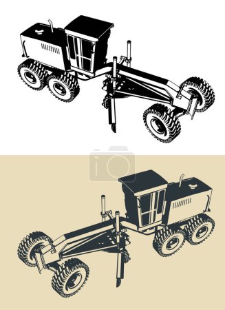 Illustration for Stylized vector illustrations of a road grader - Royalty Free Image