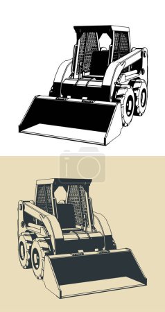 Illustration for Stylized vector illustrations of a skid-steer loader - Royalty Free Image
