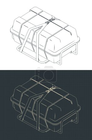 Stylized vector illustration of isometric blueprints of liferaft
