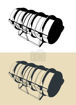 Téléchargez les illustrations : Illustration vectorielle stylisée du conteneur avec radeau de sauvetage - en licence libre de droit