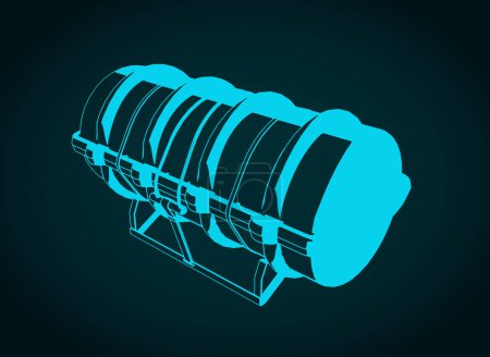 Ilustración vectorial estilizada de contenedor con balsa salvavidas