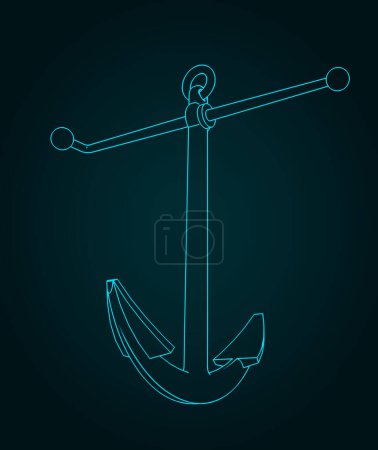Stylized vector illustrations of isometric blueprint of kedge anchor