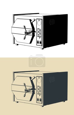 Stylized vector illustration of autoclave sterilizer lab equipment