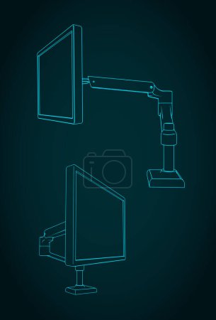 Stylized vector illustrations of single monitor arm mount