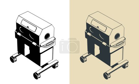 Ilustraciones vectoriales estilizadas de una incubadora de bebés