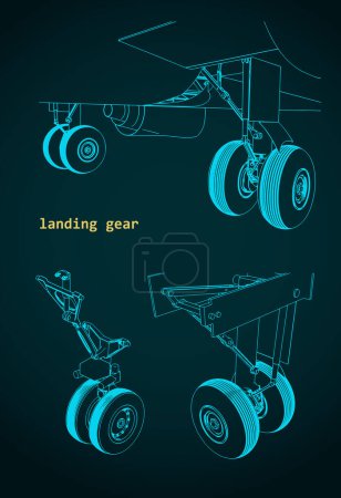 stilisierte Vektorillustration von Zeichnungen eines Flugzeugfahrwerks
