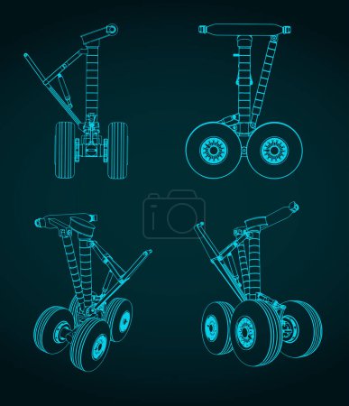 Illustration for Stylized vector illustrations of a large airplane landing gear blueprints - Royalty Free Image