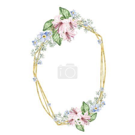 Foto de Flor azul y flor de lirio. Corona de boda floral. Ilustración en acuarela - Imagen libre de derechos