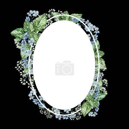Téléchargez les photos : Petites fleurs bleues et feuilles d'eucalyptus. Couronne de mariage floral. Aquarelle - en image libre de droit