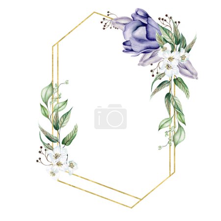 Photo for Flower cherry blossom and purple tulips, eucalyptus leaves. Floral wedding wreath. Watercolor illustration - Royalty Free Image