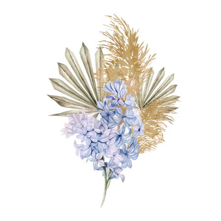 Photo for Watercolor bouquet with boho dried flowers and leaves. Illustration - Royalty Free Image