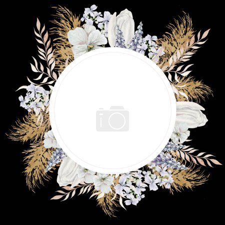 Photo for Watercolor card with boho dried flowers and leaves. Illustration - Royalty Free Image