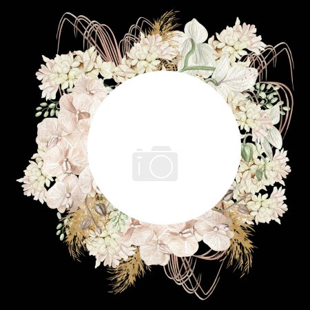 Téléchargez les photos : Couronne de mariage aquarelle avec fleurs boho et feuilles séchées. Illustration. - en image libre de droit