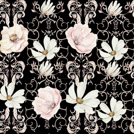 Téléchargez les photos : Watercolor  vintage abstract  floral seamless pattern texture. Arab tiles. Illustration - en image libre de droit