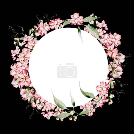 Photo for Watercolor wreath with wild flowers of pea and  leaves.  Illustration - Royalty Free Image