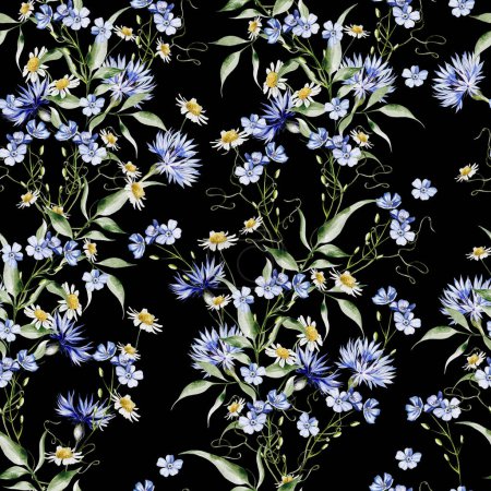 Téléchargez les photos : Aquarelle motif sans couture avec oublier moi pas de fleurs, - en image libre de droit