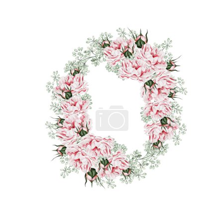 Photo for Watercolor wreath with roses flowers and buds. Illustration - Royalty Free Image