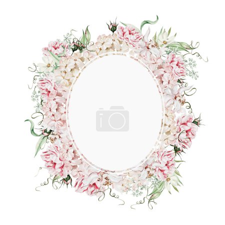 Téléchargez les photos : Couronne aquarelle avec fleurs et bourgeons de roses. Illustration - en image libre de droit