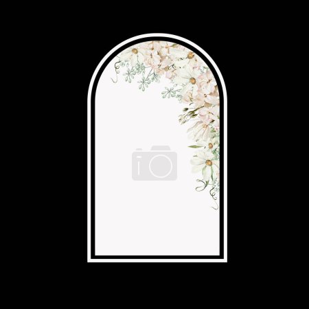 Téléchargez les photos : Carte aquarelle avec fleurs d'hortensia et camomille, feuilles vertes. Illustration - en image libre de droit