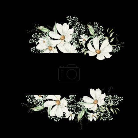 Photo for Watercolor wreath with  chamomile, green leaves.  Illustration - Royalty Free Image