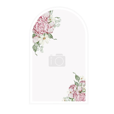 Téléchargez les photos : Carte aquarelle avec fleurs de roses et camomille, feuilles. Illustration - en image libre de droit
