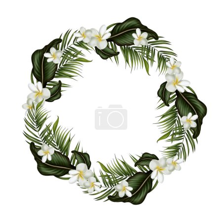 Photo for Tropical  wreath with green leaves and flowers. illustration - Royalty Free Image