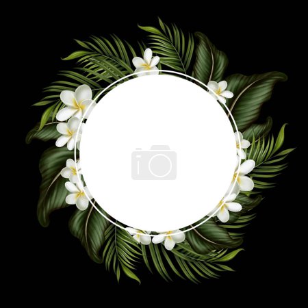 Foto de Tropical card hojas verdes y flores. ilustración - Imagen libre de derechos