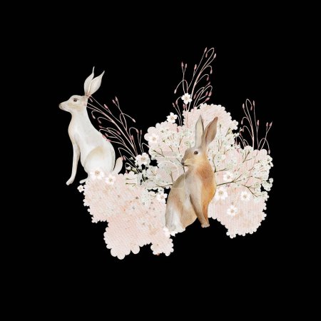 Téléchargez les photos : Couronne aquarelle avec lapin et fleurs. Illustration - en image libre de droit