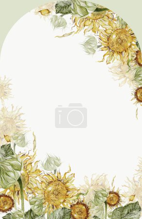 Photo for Watercolor card with sunflowers and leaves. Illustration - Royalty Free Image