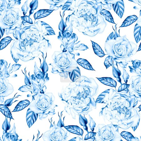 Téléchargez les photos : Aquarelle motif sans couture avec des roses et des fleurs de pivoine. Illustration - en image libre de droit