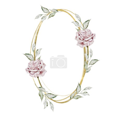 Photo for Watercolor wreath with roses and leaves. Illustration - Royalty Free Image