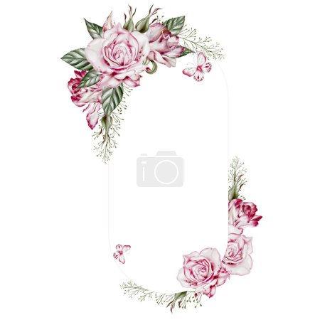 Téléchargez les photos : Watercolor card with roses and peony flowers. Illustration - en image libre de droit