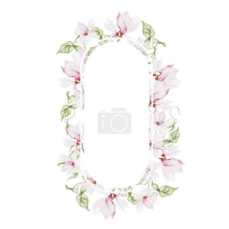 Téléchargez les photos : Carte de mariage aquarelle avec fleurs et feuilles de magnolia. Illustration - en image libre de droit
