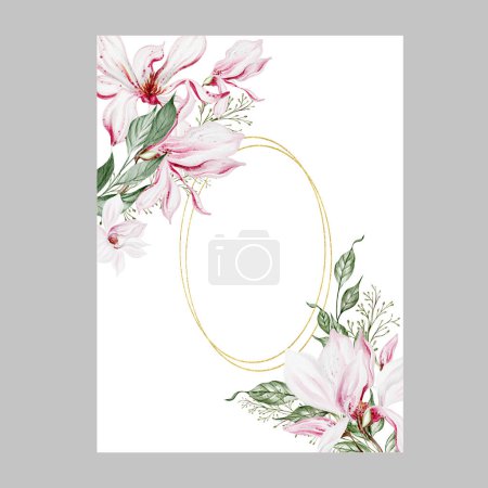 Photo for Watercolor wedding card with magnolia flowers and leaves. Illustration - Royalty Free Image