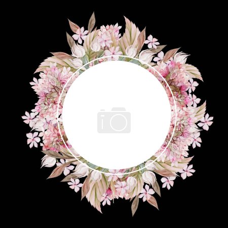 Téléchargez les photos : Carte aquarelle de mariage avec feuilles et fleurs d'hortensia.Illustration - en image libre de droit