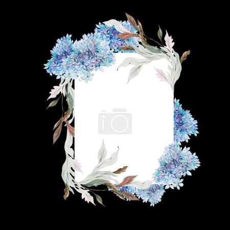Téléchargez les photos : Carte aquarelle de mariage avec feuilles et fleurs d'hortensia. Illustration - en image libre de droit