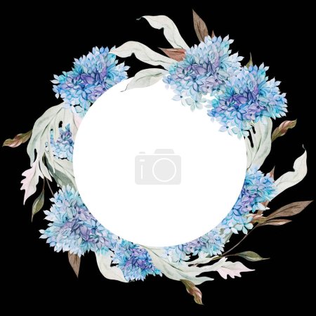 Photo for Wedding watercolor card with hydrangea leaves and flowers. Illustration - Royalty Free Image