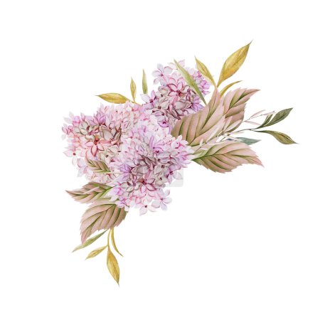Téléchargez les photos : Bouquet d'aquarelle de mariage avec feuilles et fleurs d'hortensia.Illustration - en image libre de droit