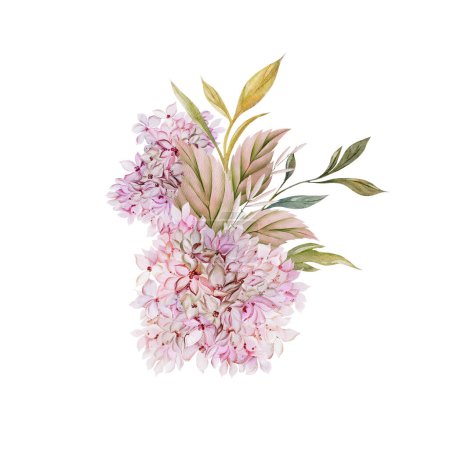 Téléchargez les photos : Bouquet d'aquarelle de mariage avec feuilles et fleurs d'hortensia.Illustration - en image libre de droit