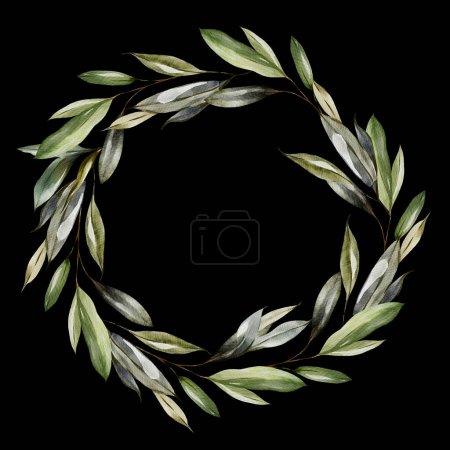 Photo for Watercolor wreath with olive berries and green leaves. Illustration - Royalty Free Image