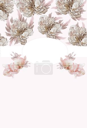 Photo for Watercolor frame with beautiful flowers and a bunny.Illustration - Royalty Free Image