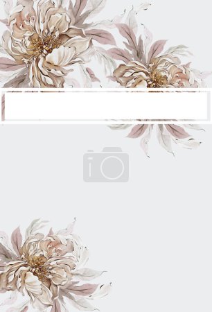 Photo for Watercolor frame with beautiful rose and peony flowers.Illustration - Royalty Free Image