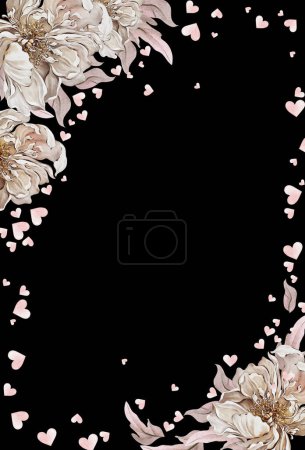 Photo for Watercolor frame with beautiful rose and peony flowers.Illustration - Royalty Free Image