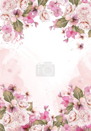Foto de Tarjeta de acuarela con diferentes flores y hojas. Ilustración - Imagen libre de derechos