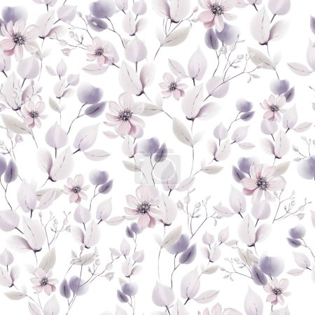 Foto de Patrón de acuarela con las flores púrpura, rosa y hierbas silvestres. Ilustración - Imagen libre de derechos