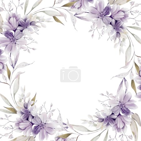 Photo for Watercolor card with flowers and leaves. Illustration - Royalty Free Image