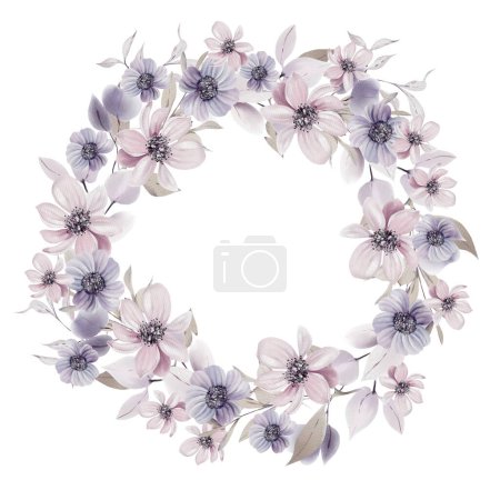 Photo for Watercolor wedding wreath with flowers and leaves. Illustration - Royalty Free Image