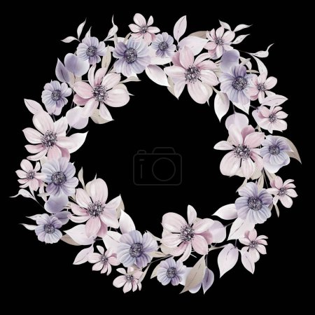Photo for Watercolor wedding wreath with flowers and leaves. Illustration - Royalty Free Image