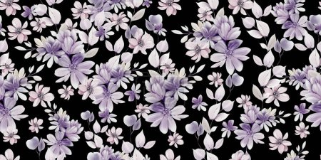 Photo for Watercolor pattern with the different purple  flowers and wild herbs. Illustration - Royalty Free Image