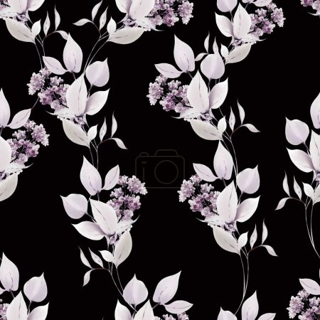 Téléchargez les photos : Motif aquarelle avec les différentes fleurs violettes et les herbes sauvages. Illustration - en image libre de droit